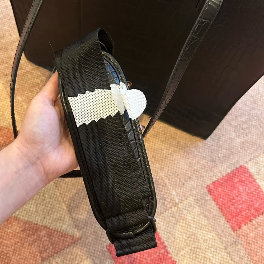BEIS Black Croc-Embossed Tote Bag